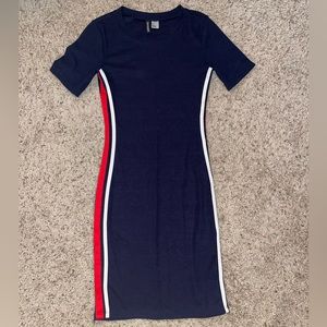 White and red stripped navy blue dress